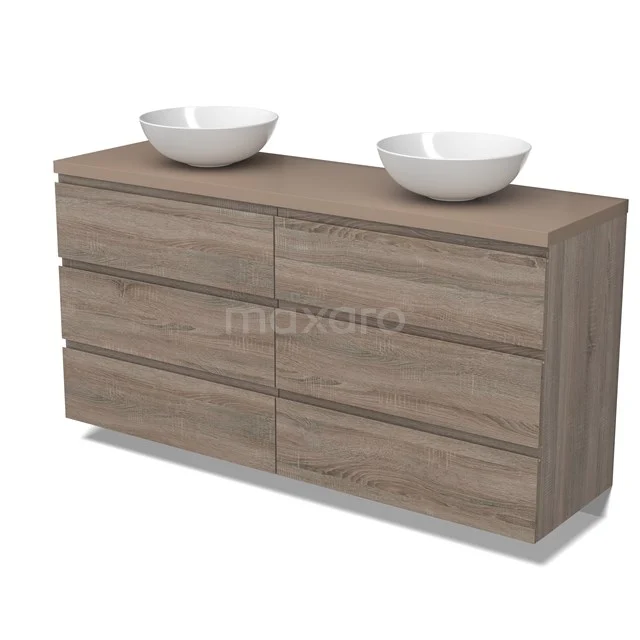 Modulo Plato Badkamermeubel voor waskom | 160 cm Eiken Greeploos front Taupe blad 6 lades BMK20-00247