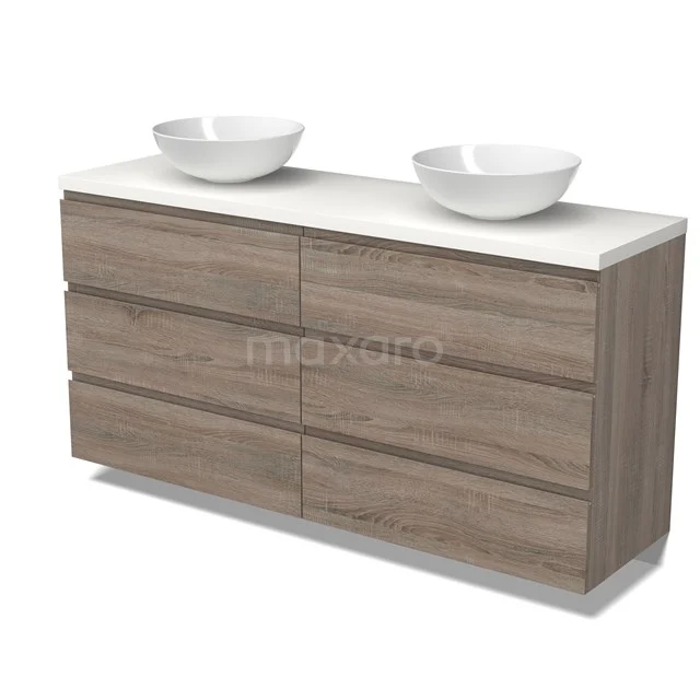 Modulo Plato Vanity units for countertop basin | 160 cm Oak Handle-less front Matte white worktop 6 drawers BMK20-00250
