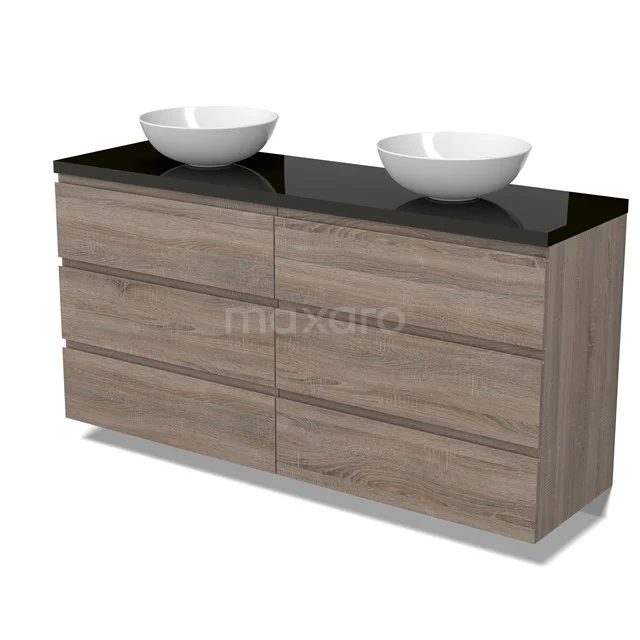 Modulo Plato Vanity units for countertop basin | 160 cm Oak Handle-less front High-gloss black worktop 6 drawers BMK20-00252