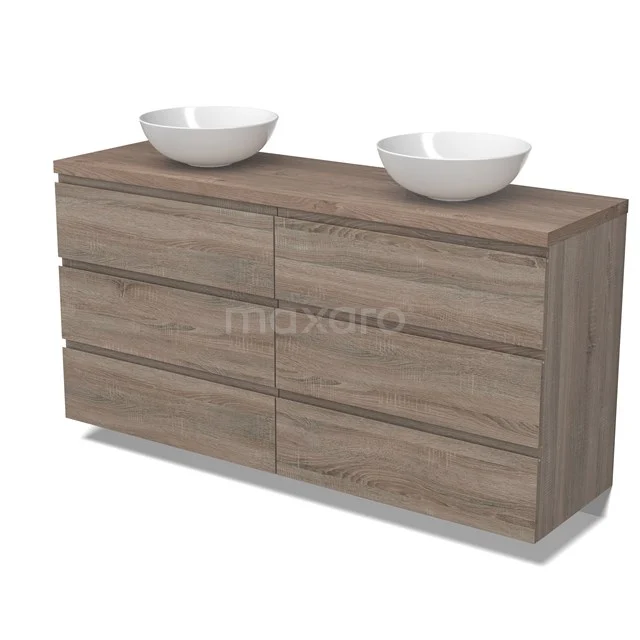 Modulo Plato Vanity units for countertop basin | 160 cm Oak Handle-less front Mid brown oak worktop 6 drawers BMK20-00258