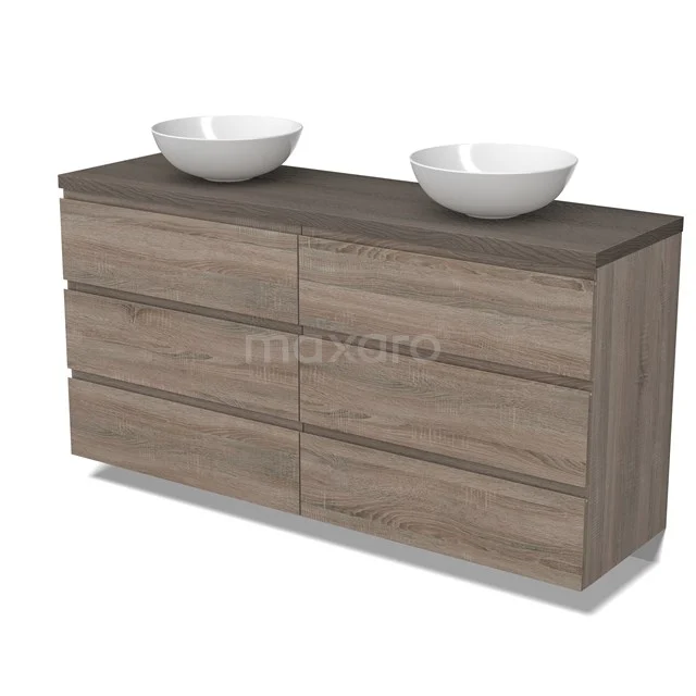 Modulo Plato Vanity units for countertop basin | 160 cm Oak Handle-less front Dark brown oak worktop 6 drawers BMK20-00259