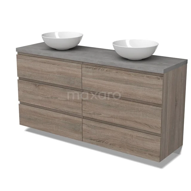 Modulo Plato Vanity units for countertop basin | 160 cm Oak Handle-less front Light grey concrete worktop 6 drawers BMK20-00261