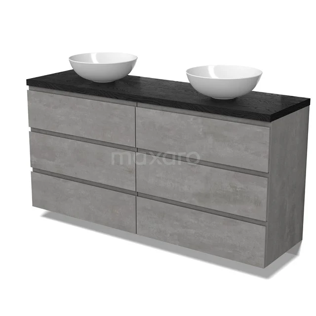 Modulo Plato Vanity units for countertop basin | 160 cm Light grey concrete Handle-less front Black oak worktop 6 drawers BMK20-00271