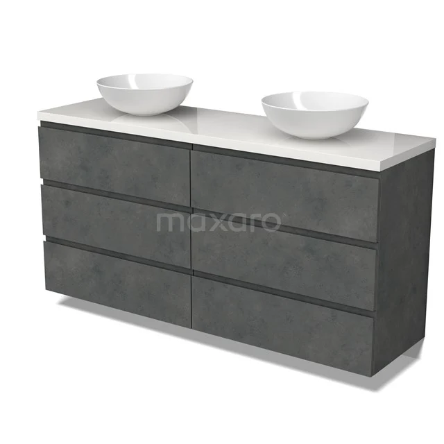 Modulo Plato Vanity units for countertop basin | 160 cm Dark grey concrete Handle-less front High-gloss white worktop 6 drawers BMK20-00283