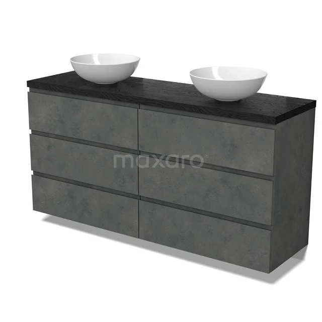 Modulo Plato Vanity units for countertop basin | 160 cm Dark grey concrete Handle-less front Black oak worktop 6 drawers BMK20-00288