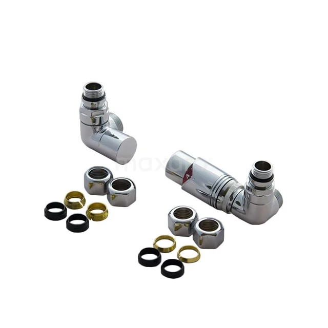 Thermostatic Double Hook Left Hand Chrome With Foot Valve DRK12 Chrome-plated corner stopcocks with connections, ideal for the Bathroom; complete with washers and adapters for easy installation.