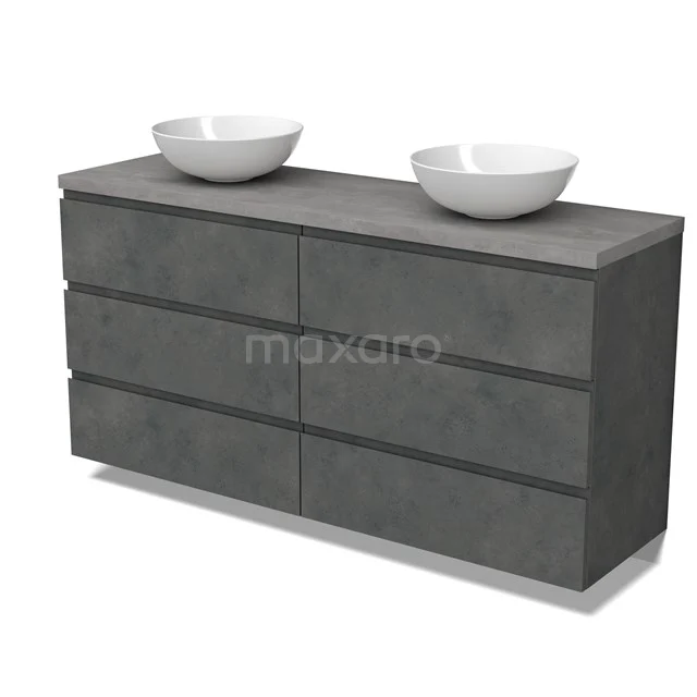 Modulo Plato Vanity units for countertop basin | 160 cm Dark grey concrete Handle-less front Light grey concrete worktop 6 drawers BMK20-00295