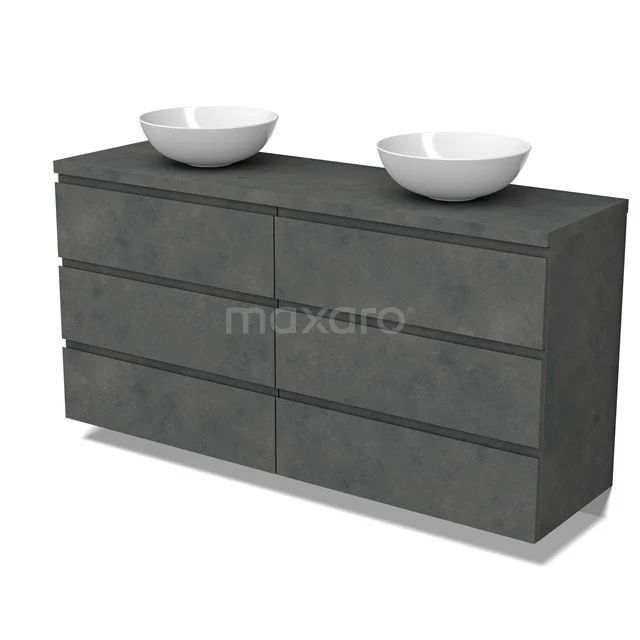 Modulo Plato Vanity units for countertop basin | 160 cm Dark grey concrete Handle-less front Dark grey concrete worktop 6 drawers BMK20-00296