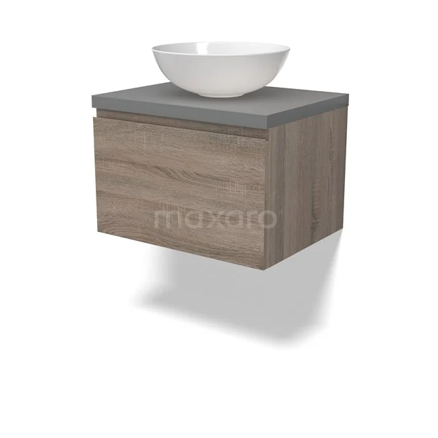Modulo Plato Vanity units for countertop basin | 60 cm Oak Handle-less front Mid grey worktop 1 drawer BMK11-02756