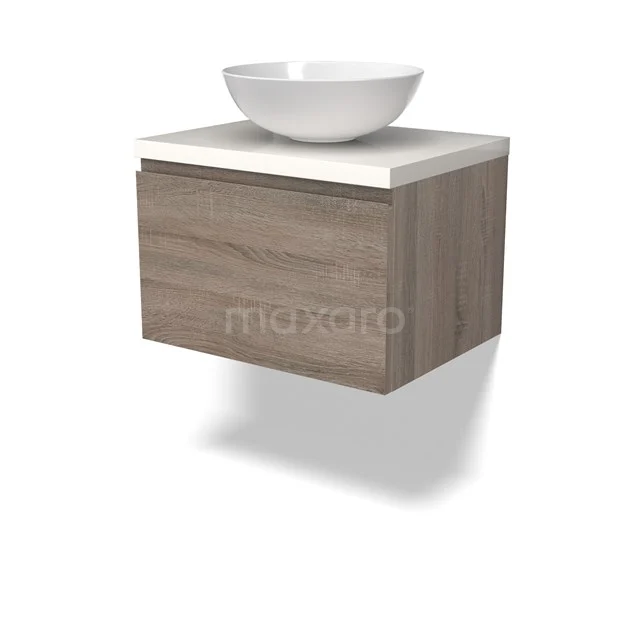 Modulo Plato Vanity units for countertop basin | 60 cm Oak Handle-less front High-gloss white worktop 1 drawer BMK11-02757