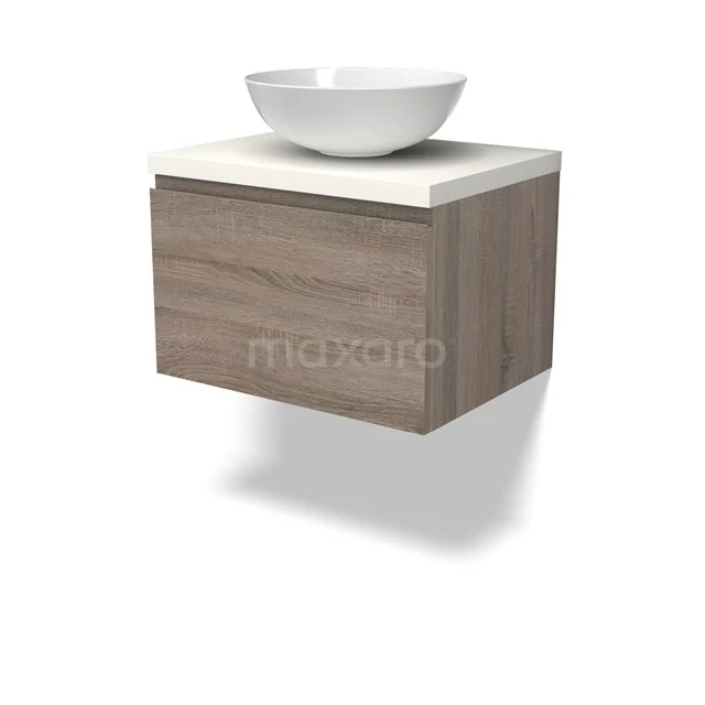 Modulo Plato Vanity units for countertop basin | 60 cm Oak Handle-less front Matte white worktop 1 drawer BMK11-02758