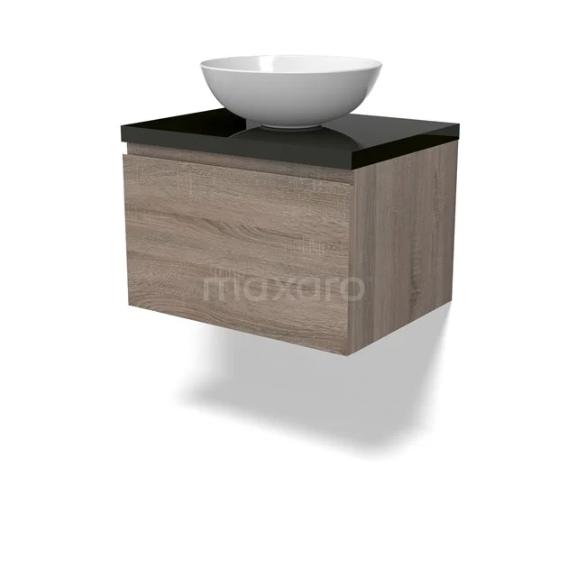 Modulo Plato Vanity units for countertop basin | 60 cm Oak Handle-less front High-gloss black worktop 1 drawer BMK11-02760