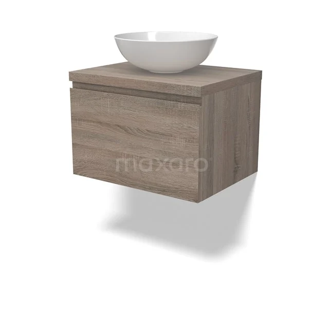 Modulo Plato Badmöbel mit Aufsatzwaschbecken | 60 cm Eiche Grifflos front Eiche blatt 1 Schublade BMK11-02763