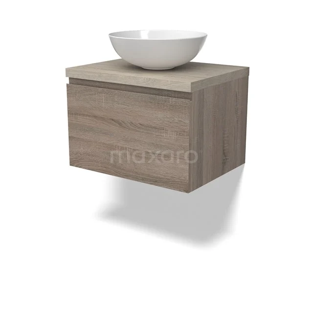 Modulo Plato Vanity units for countertop basin | 60 cm Oak Handle-less front Light grey oak worktop 1 drawer BMK11-02764