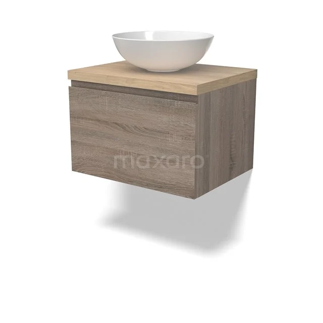 Modulo Plato Vanity units for countertop basin | 60 cm Oak Handle-less front Light brown oak worktop 1 drawer BMK11-02765