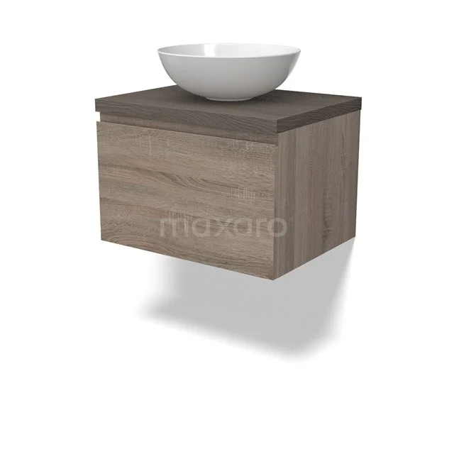 Modulo Plato Vanity units for countertop basin | 60 cm Oak Handle-less front Dark brown oak worktop 1 drawer BMK11-02767