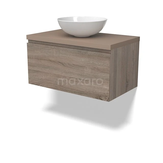Modulo Plato Vanity units for countertop basin | 80 cm Oak Handle-less front Taupe worktop 1 drawer BMK11-02772