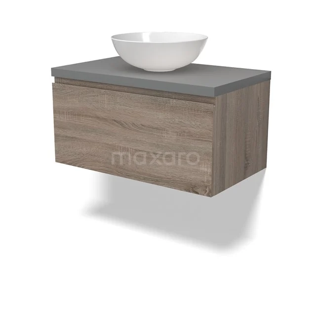 Modulo Plato Vanity units for countertop basin | 80 cm Oak Handle-less front Mid grey worktop 1 drawer BMK11-02773