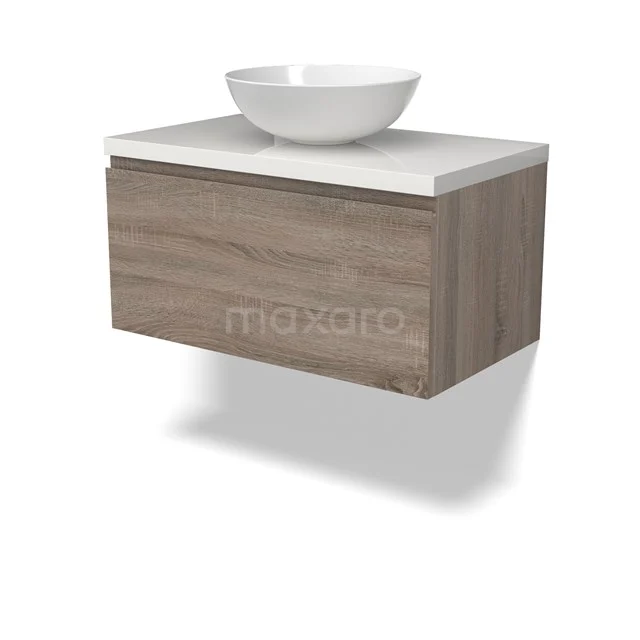Modulo Plato Vanity units for countertop basin | 80 cm Oak Handle-less front High-gloss white worktop 1 drawer BMK11-02774