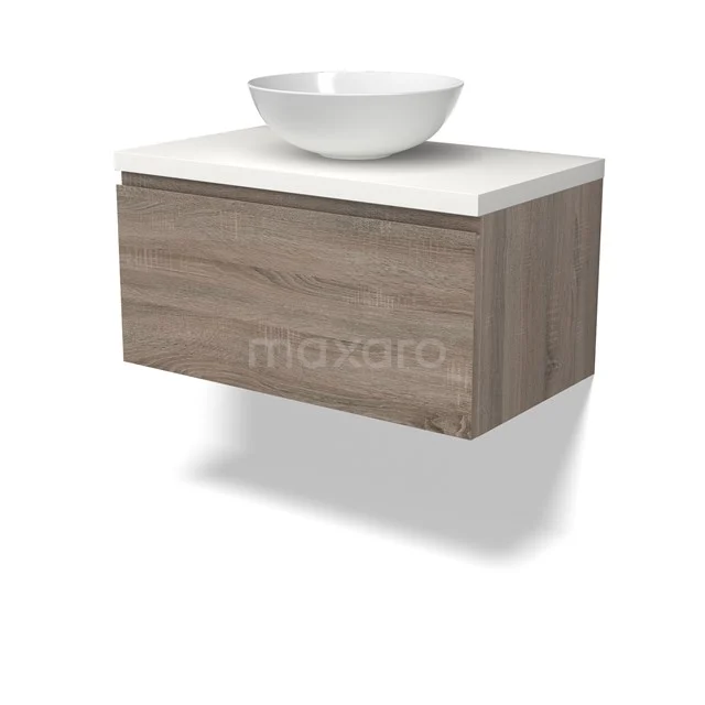 Modulo Plato Vanity units for countertop basin | 80 cm Oak Handle-less front Matte white worktop 1 drawer BMK11-02775