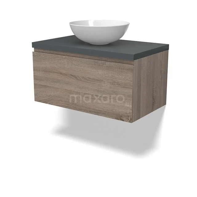 Modulo Plato Vanity units for countertop basin | 80 cm Oak Handle-less front Dark grey worktop 1 drawer BMK11-02776