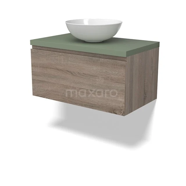 Modulo Plato Vanity units for countertop basin | 80 cm Oak Handle-less front Sage green worktop 1 drawer BMK11-02778