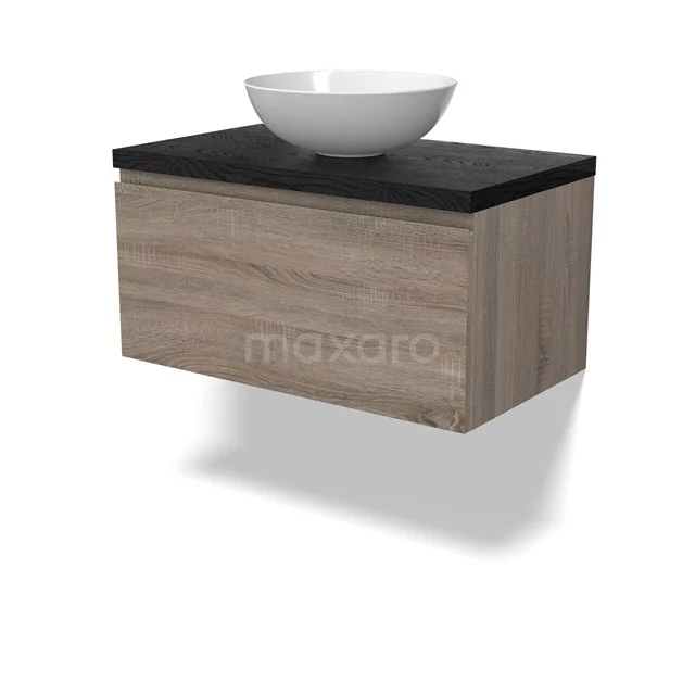 Modulo Plato Vanity units for countertop basin | 80 cm Oak Handle-less front Black oak worktop 1 drawer BMK11-02779