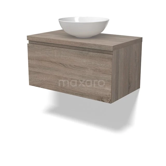 Modulo Plato Badmöbel mit Aufsatzwaschbecken | 80 cm Eiche Grifflos front Eiche blatt 1 Schublade BMK11-02780