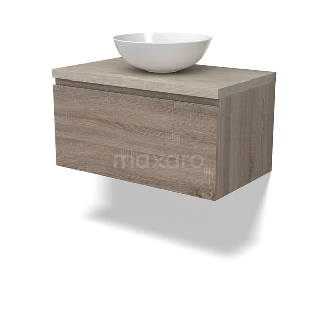 Modulo Plato Vanity units for countertop basin | 80 cm Oak Handle-less front Light grey oak worktop 1 drawer BMK11-02781