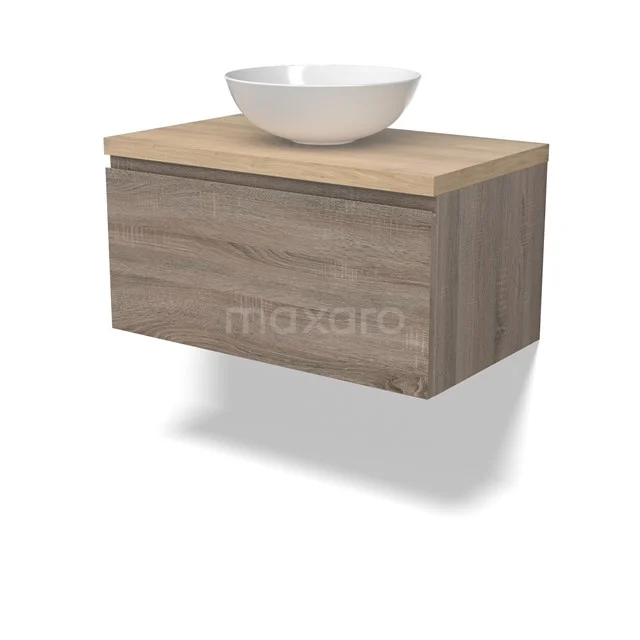 Modulo Plato Vanity units for countertop basin | 80 cm Oak Handle-less front Light brown oak worktop 1 drawer BMK11-02782