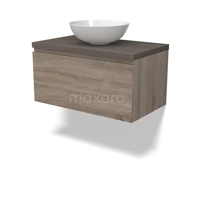 Modulo Plato Vanity units for countertop basin | 80 cm Oak Handle-less front Dark brown oak worktop 1 drawer BMK11-02784