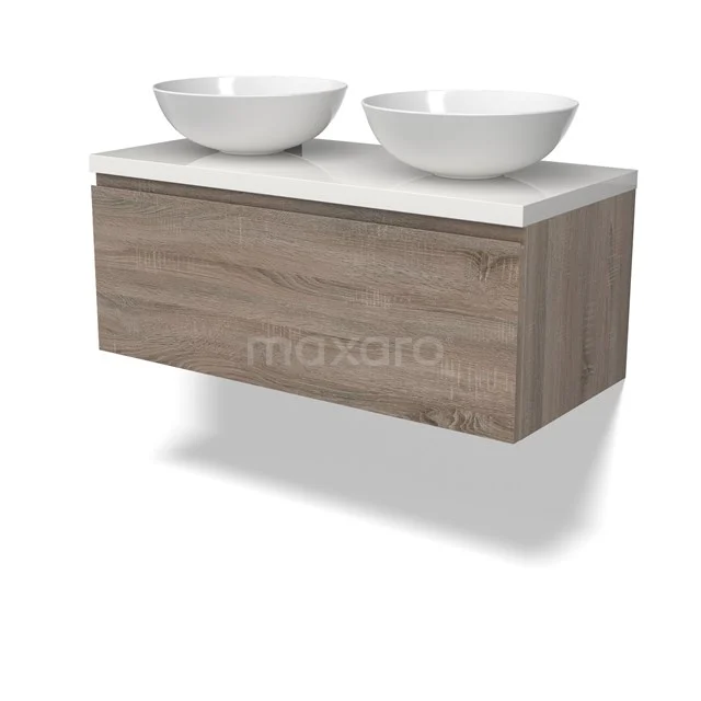 Modulo Plato Vanity units for countertop basin | 100 cm Oak Handle-less front High-gloss white worktop 1 drawer BMK11-02791
