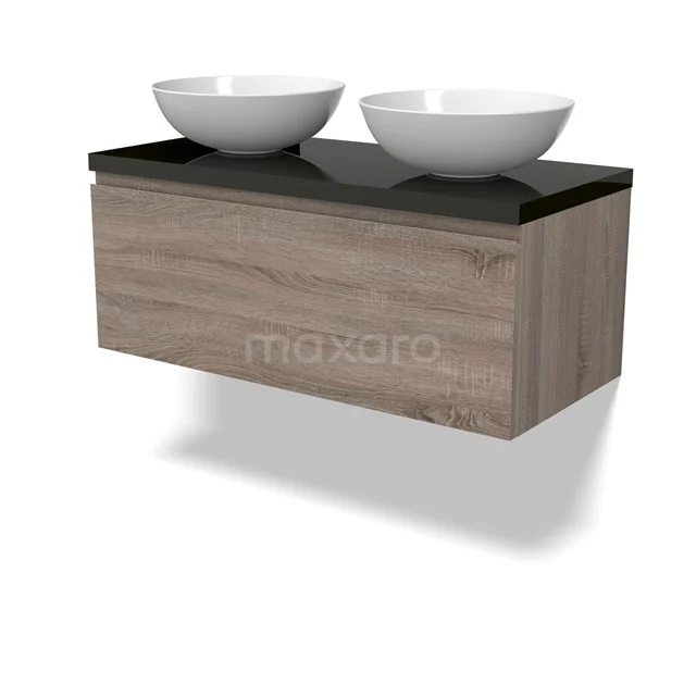 Modulo Plato Vanity units for countertop basin | 100 cm Oak Handle-less front High-gloss black worktop 1 drawer BMK11-02794