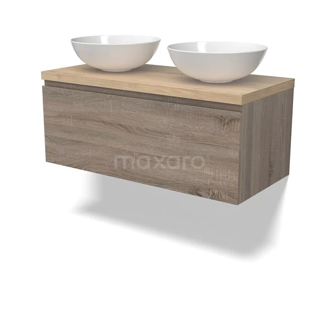 Modulo Plato Vanity units for countertop basin | 100 cm Oak Handle-less front Light brown oak worktop 1 drawer BMK11-02799
