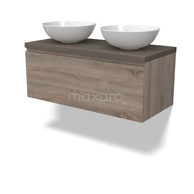 Modulo Plato Vanity units for countertop basin | 100 cm Oak Handle-less front Dark brown oak worktop 1 drawer BMK11-02801