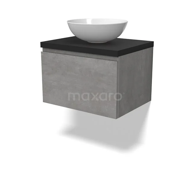 Modulo Plato Vanity units for countertop basin | 60 cm Light grey concrete Handle-less front Matte black worktop 1 drawer BMK11-02822