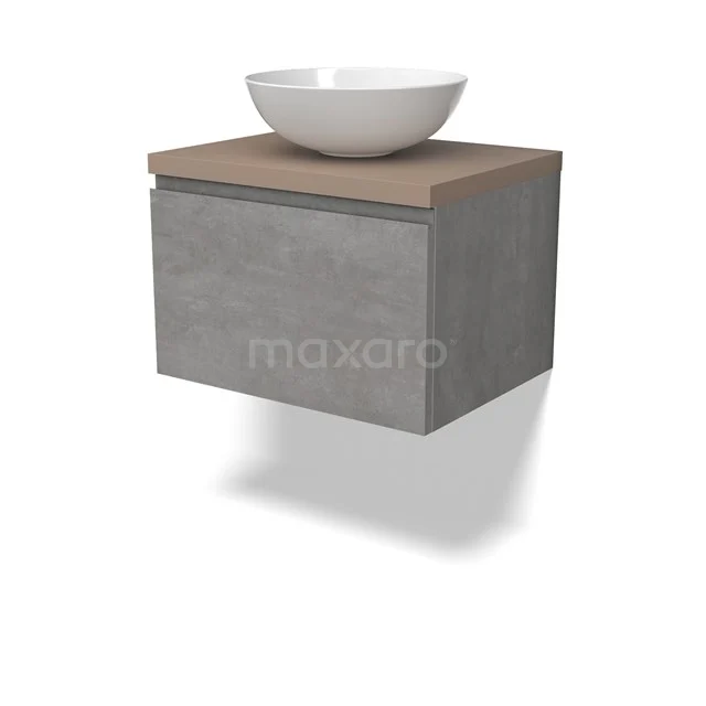 Modulo Plato Vanity units for countertop basin | 60 cm Light grey concrete Handle-less front Taupe worktop 1 drawer BMK11-02823