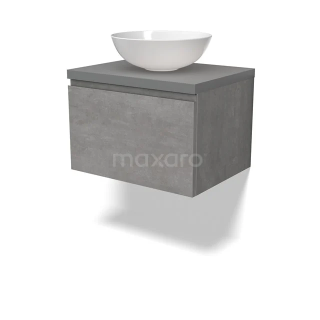 Modulo Plato Vanity units for countertop basin | 60 cm Light grey concrete Handle-less front Mid grey worktop 1 drawer BMK11-02824