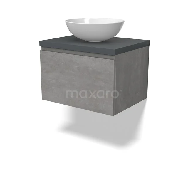 Modulo Plato Vanity units for countertop basin | 60 cm Light grey concrete Handle-less front Dark grey worktop 1 drawer BMK11-02827