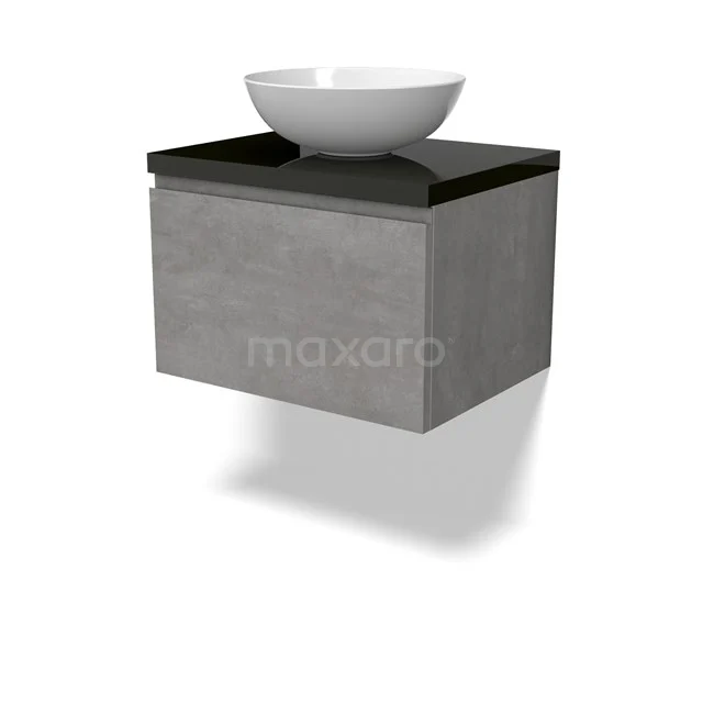 Modulo Plato Vanity units for countertop basin | 60 cm Light grey concrete Handle-less front High-gloss black worktop 1 drawer BMK11-02828
