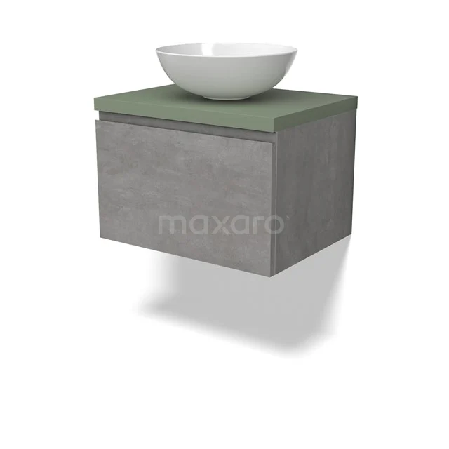 Modulo Plato Vanity units for countertop basin | 60 cm Light grey concrete Handle-less front Sage green worktop 1 drawer BMK11-02829