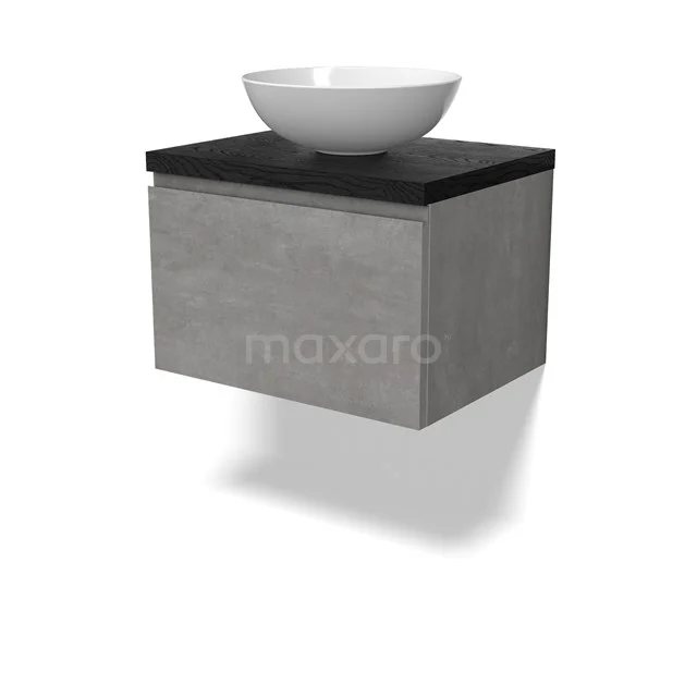 Modulo Plato Vanity units for countertop basin | 60 cm Light grey concrete Handle-less front Black oak worktop 1 drawer BMK11-02830
