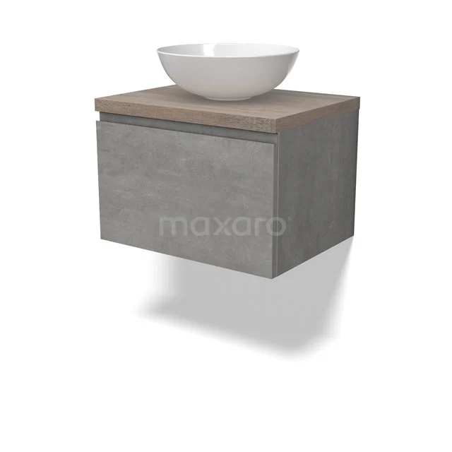 Modulo Plato Vanity units for countertop basin | 60 cm Light grey concrete Handle-less front Oak worktop 1 drawer BMK11-02831
