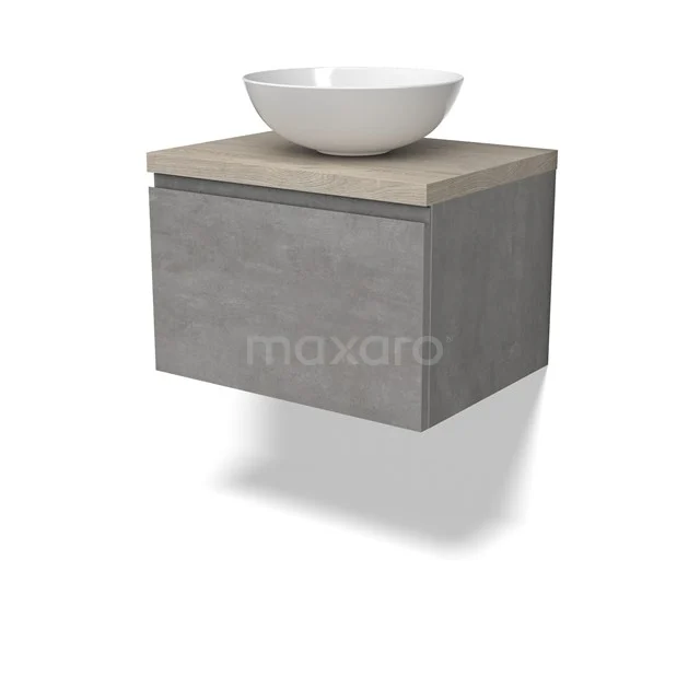 Modulo Plato Badmöbel mit Aufsatzwaschbecken | 60 cm Hellgrauer Beton Grifflos front Hellgraue Eiche blatt 1 Schublade BMK11-02832 Modulo Plato Badmöbel mit Aufsatzwaschbecken | 60 cm Hellgrauer Beton Grifflos front Hellgraue Eiche blatt 1 Schublade BMK11-02832