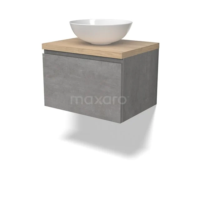 Modulo Plato Vanity units for countertop basin | 60 cm Light grey concrete Handle-less front Light brown oak worktop 1 drawer BMK11-02833