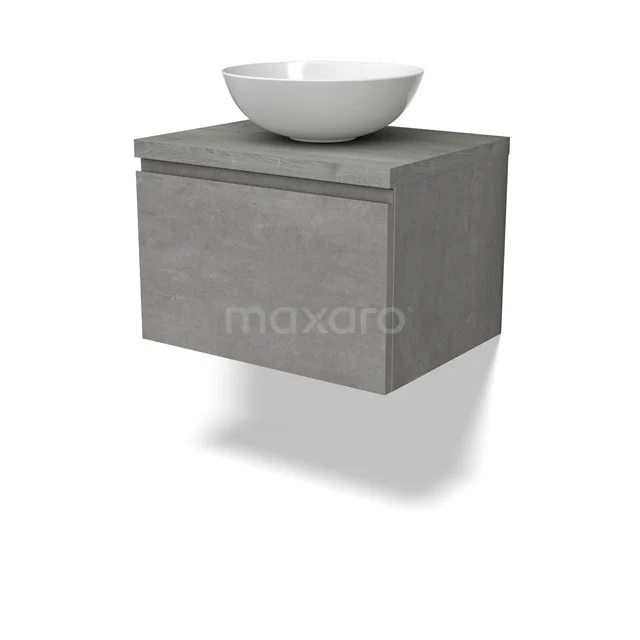 Modulo Plato Vanity units for countertop basin | 60 cm Light grey concrete Handle-less front Grey oak worktop 1 drawer BMK11-02836