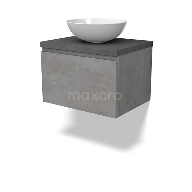 Modulo Plato Vanity units for countertop basin | 60 cm Light grey concrete Handle-less front Dark grey concrete worktop 1 drawer BMK11-02838