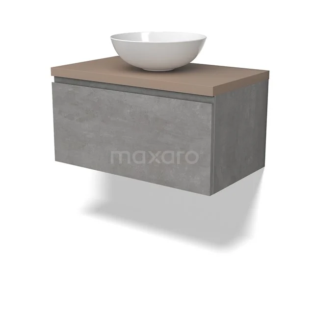 Modulo Plato Vanity units for countertop basin | 80 cm Light grey concrete Handle-less front Taupe worktop 1 drawer BMK11-02840