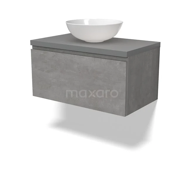 Modulo Plato Vanity units for countertop basin | 80 cm Light grey concrete Handle-less front Mid grey worktop 1 drawer BMK11-02841