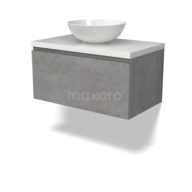 Modulo Plato Vanity units for countertop basin | 80 cm Light grey concrete Handle-less front High-gloss white worktop 1 drawer BMK11-02842